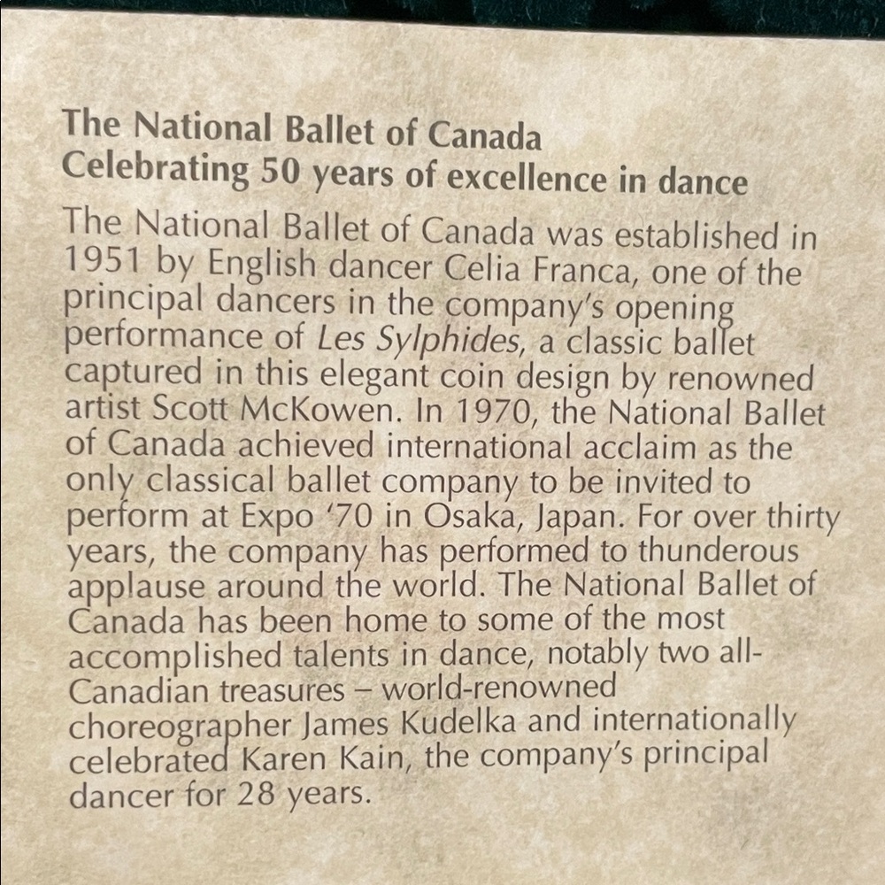 RCM 2001 PROOF Silver Coin – National Ballet of Canada 50th Anniversary -Frosted - Picture 6 of 6